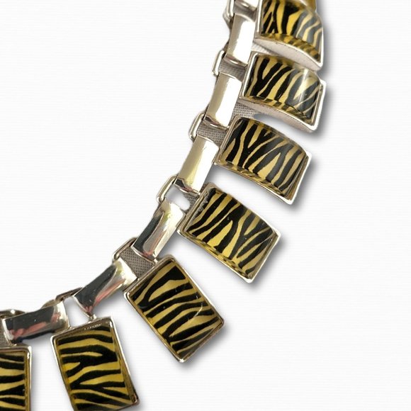 80’s Style Statement Black Stripe Silver tone and Zebra Necklace - Picture 10 of 13